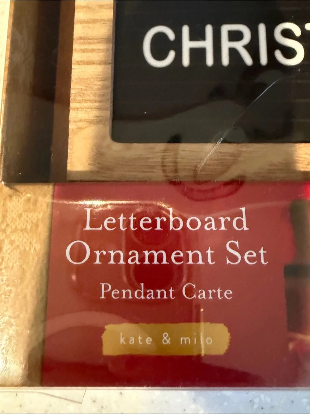 NEW Personalized Letterboard Ornament. Black & Wood, Red Ribbon. Christmas Decor